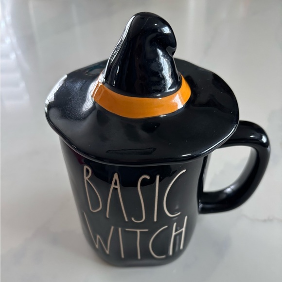 Rae Dunn "Basic Witch" mug with ceramic witch hat lid Halloween black Topper - Picture 1 of 5